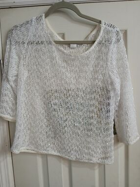 Creative Design Work CDW White Y2k Mesh Top Womens Medium Sheer USA Angel Fa
